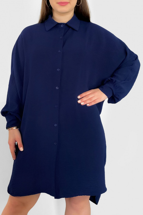 Koszula tunika plus size w kolorze granatowym sukienka oversize guziki Enia