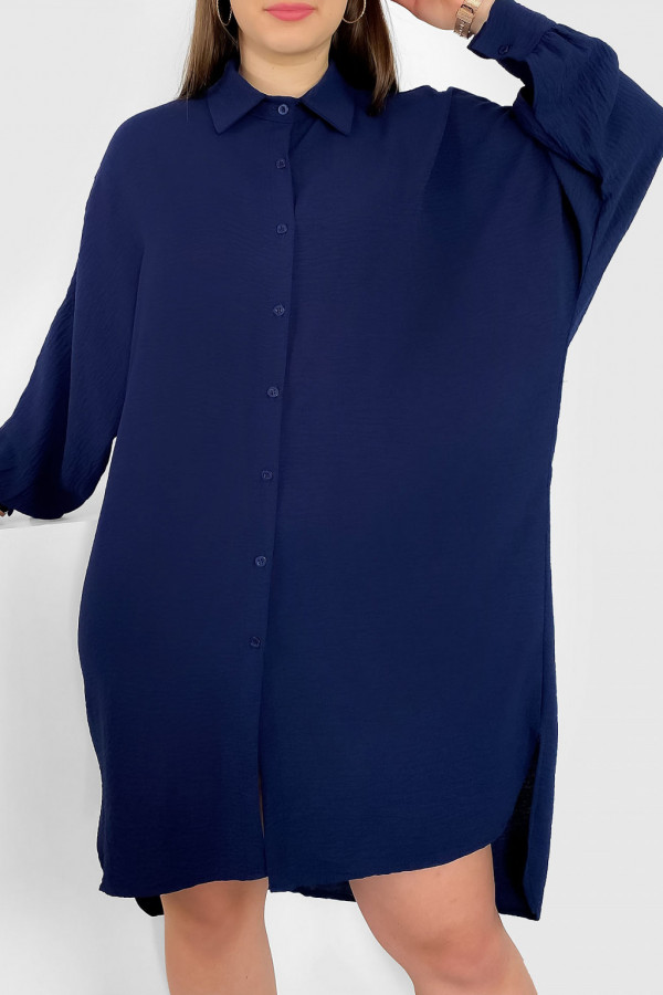Koszula tunika plus size w kolorze granatowym sukienka oversize guziki Enia 1