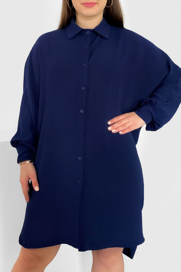Koszula tunika plus size w kolorze granatowym sukienka oversize guziki Enia 2