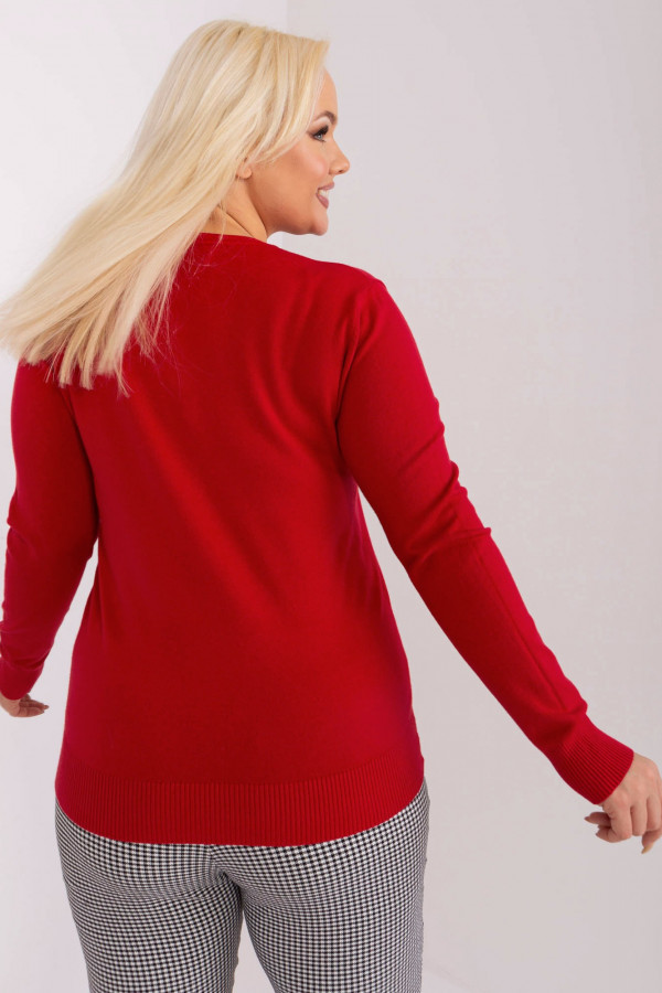 Milutki sweterek bluzka damska plus size w kolorze czerwonym dekolt V Isma 4