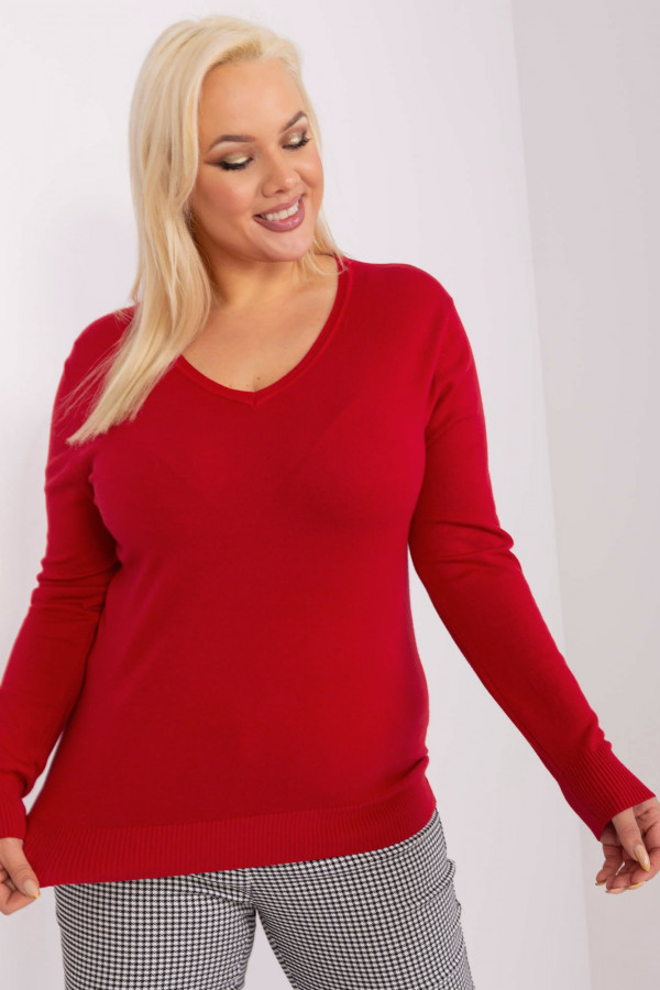 Milutki sweterek bluzka damska plus size w kolorze czerwonym dekolt V Isma 1