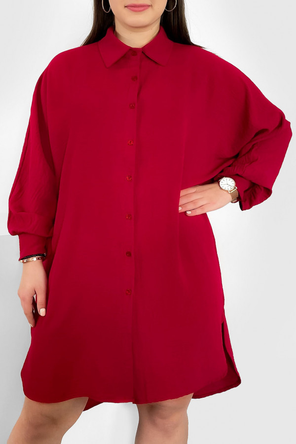 Koszula tunika plus size w kolorze bordowym sukienka oversize guziki Enia
