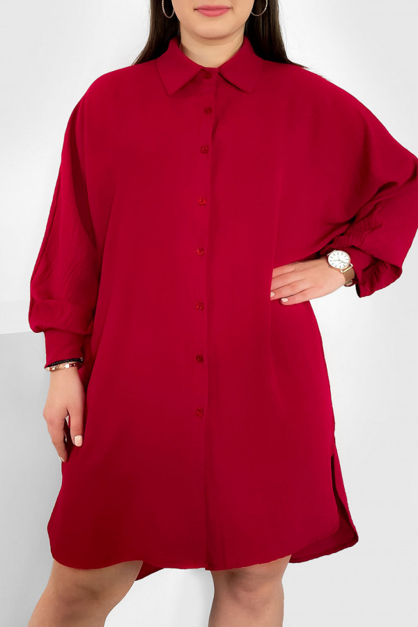 Koszula tunika plus size w kolorze bordowym sukienka oversize guziki Enia 1