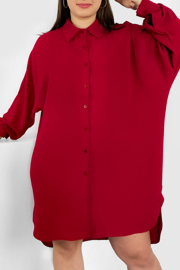 Koszula tunika plus size w kolorze bordowym sukienka oversize guziki Enia 2