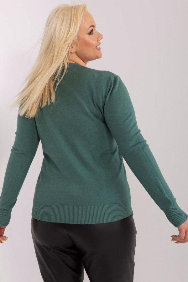 Milutki sweterek bluzka damska plus size w kolorze zielonym dekolt V Isma 2