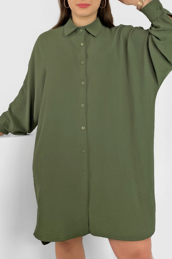 Koszula tunika plus size w kolorze khaki sukienka oversize guziki Enia 1