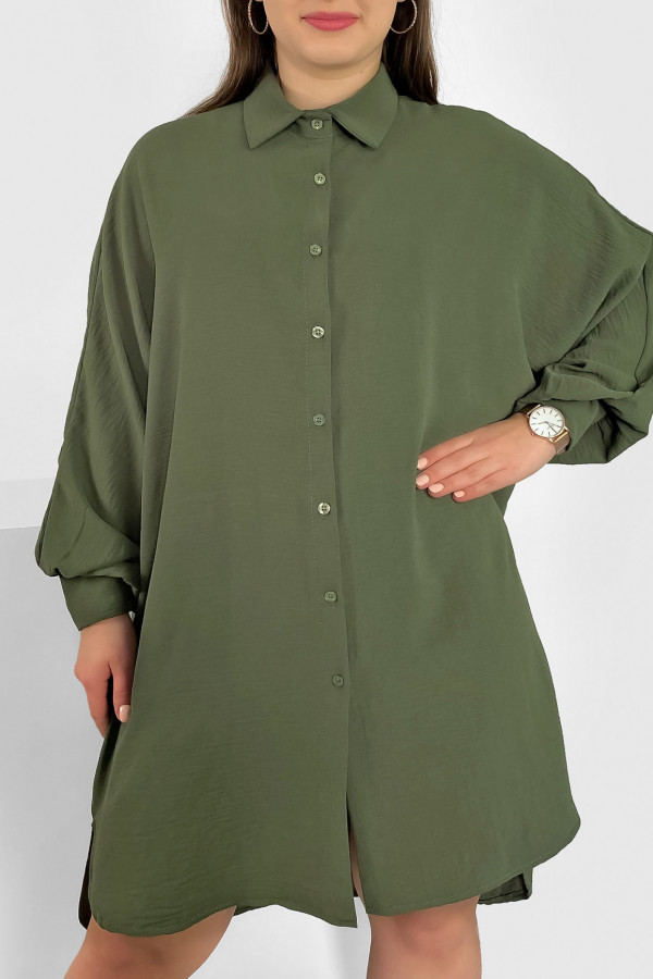 Koszula tunika plus size w kolorze khaki sukienka oversize guziki Enia 2