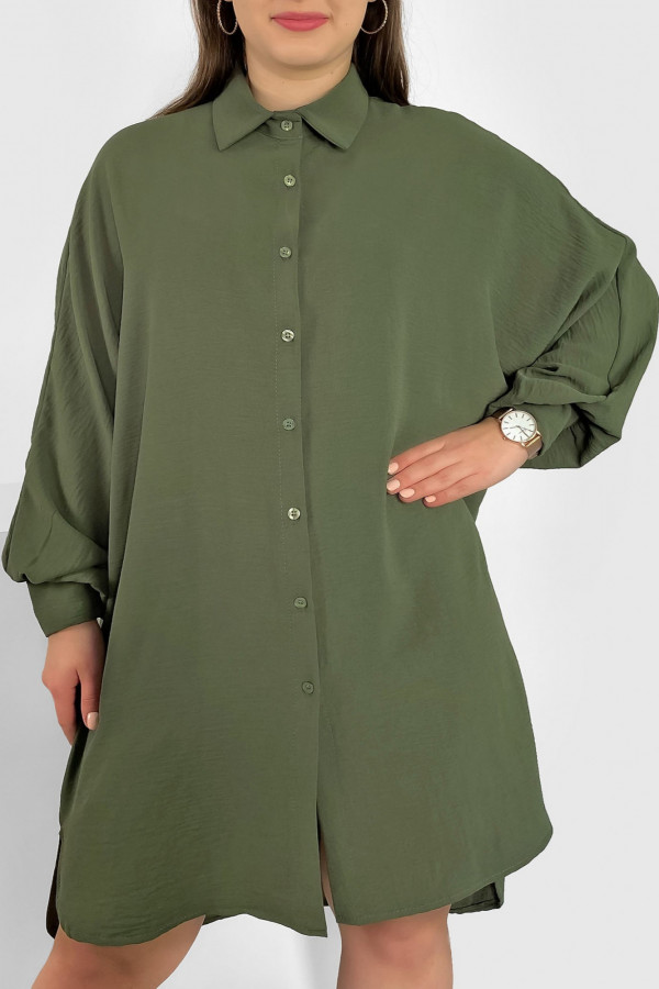 Koszula tunika plus size w kolorze khaki sukienka oversize guziki Enia