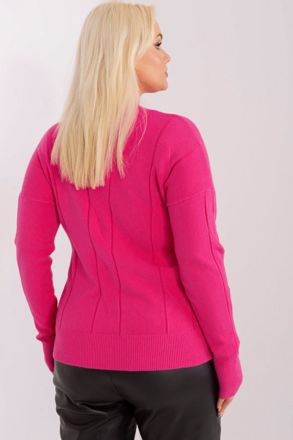 Sweter damski splot warkoczy w kolorze fuksji dekolt V-neck Nikki 4