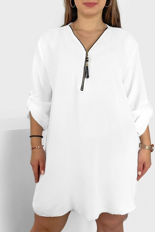 Koszula tunika w kolorze białym sukienka dłuższy tył dekolt zamek ZIP PERFECT 1