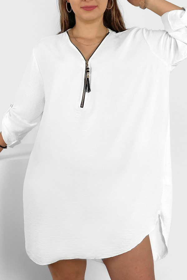 Koszula tunika w kolorze białym sukienka dłuższy tył dekolt zamek ZIP PERFECT 2