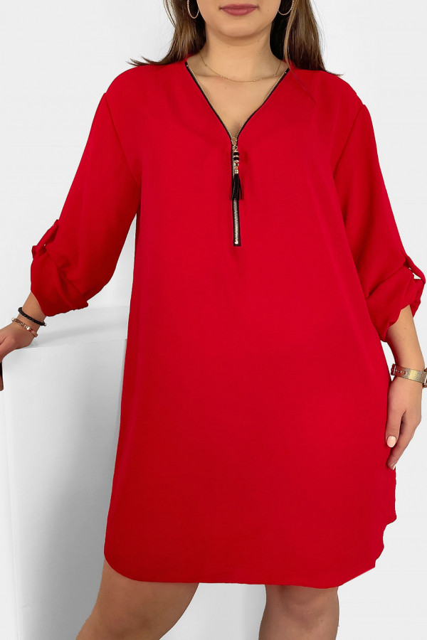 Koszula tunika w kolorze czerwonym sukienka dłuższy tył dekolt zamek ZIP PERFECT 3