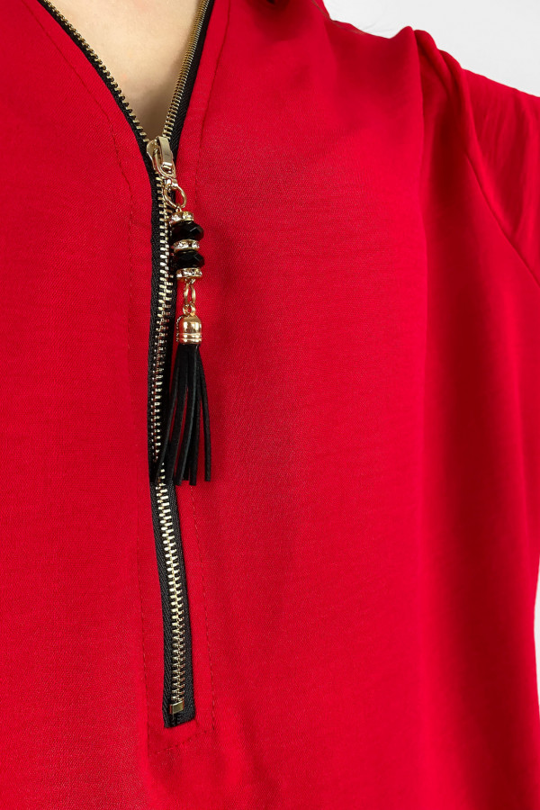 Koszula tunika w kolorze czerwonym sukienka dłuższy tył dekolt zamek ZIP PERFECT 4