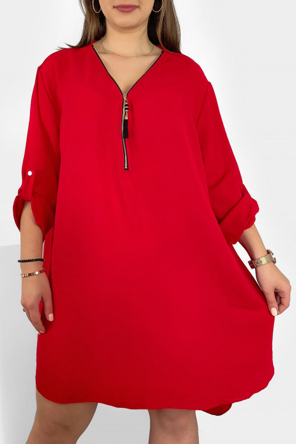 Koszula tunika w kolorze czerwonym sukienka dłuższy tył dekolt zamek ZIP PERFECT 1