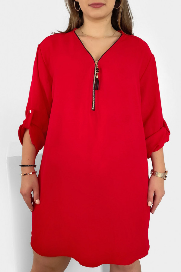 Koszula tunika w kolorze czerwonym sukienka dłuższy tył dekolt zamek ZIP PERFECT 2