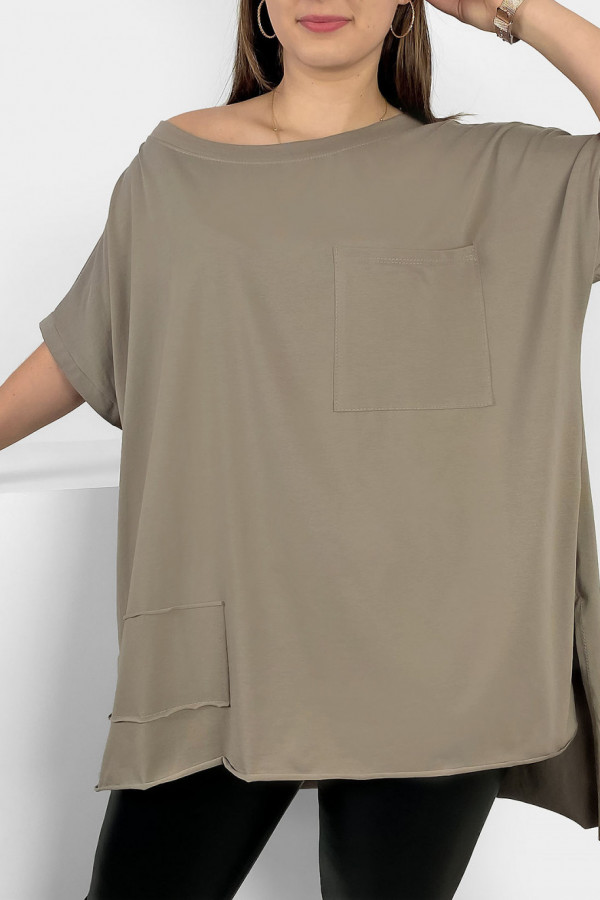 Bluzka oversize w kolorze fango dłuższy tył kieszeń Tanisha 2