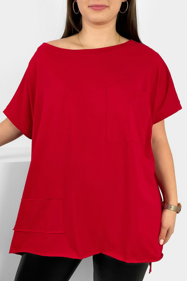 Bluzka oversize w kolorze czerwonym dłuższy tył kieszeń Tanisha