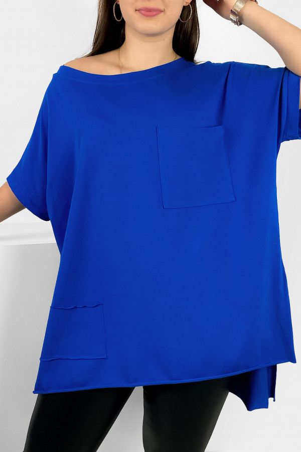 Bluzka oversize w kolorze chabrowym dłuższy tył kieszeń Tanisha 2