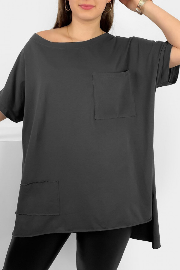 Bluzka oversize w kolorze grafitowym dłuższy tył kieszeń Tanisha