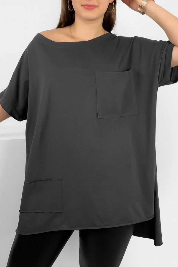 Bluzka oversize w kolorze grafitowym dłuższy tył kieszeń Tanisha 1