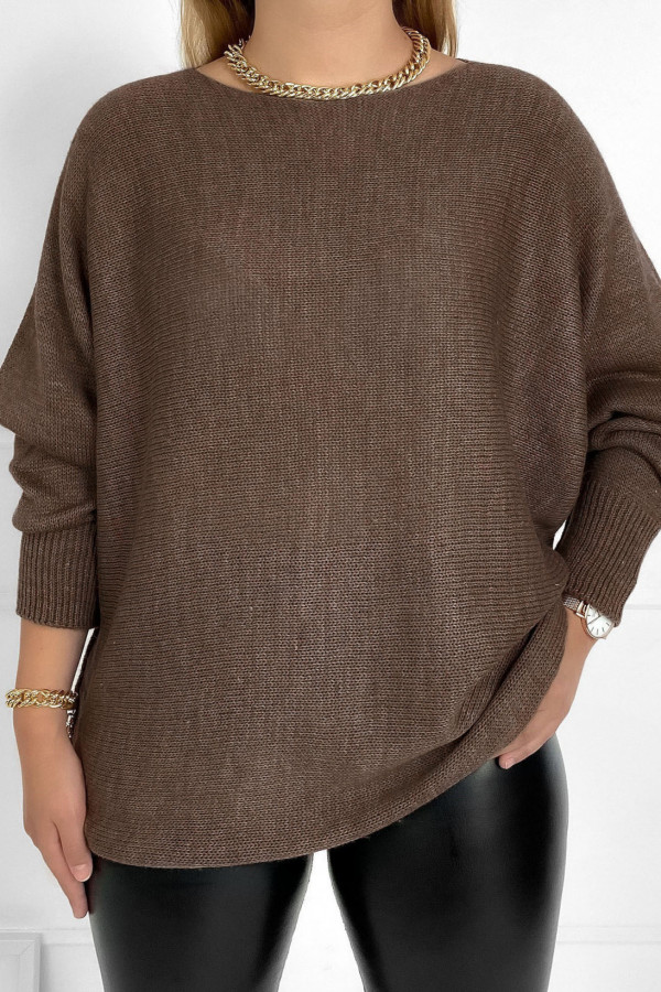 Sweter damski w kolorze brązowym nietoperz oversize Sheri