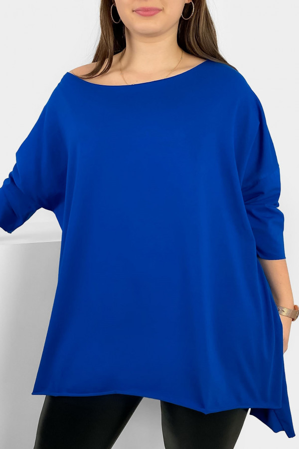 Tunika bluzka damska w kolorze chabrowym oversize dłuższy tył gładka Gessa