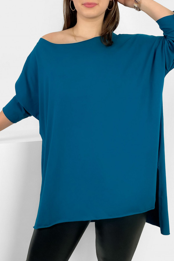 Tunika bluzka damska w kolorze morskim oversize dłuższy tył gładka Gessa 2