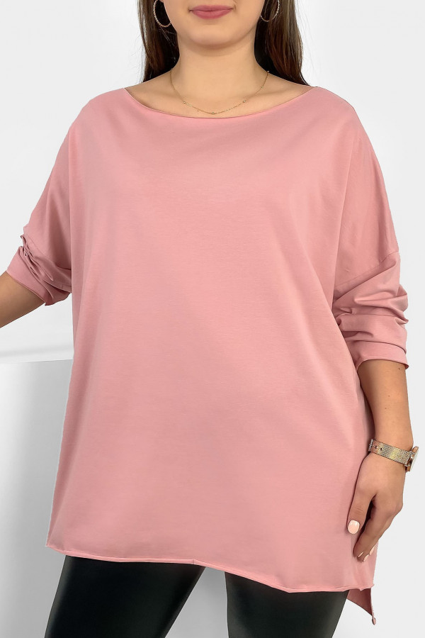 Tunika bluzka damska w kolorze pudrowym oversize dłuższy tył gładka Gessa