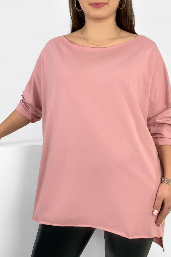 Tunika bluzka damska w kolorze pudrowym oversize dłuższy tył gładka Gessa 1
