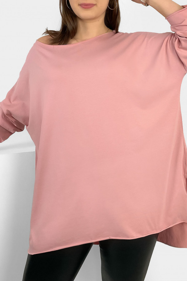 Tunika bluzka damska w kolorze pudrowym oversize dłuższy tył gładka Gessa 2