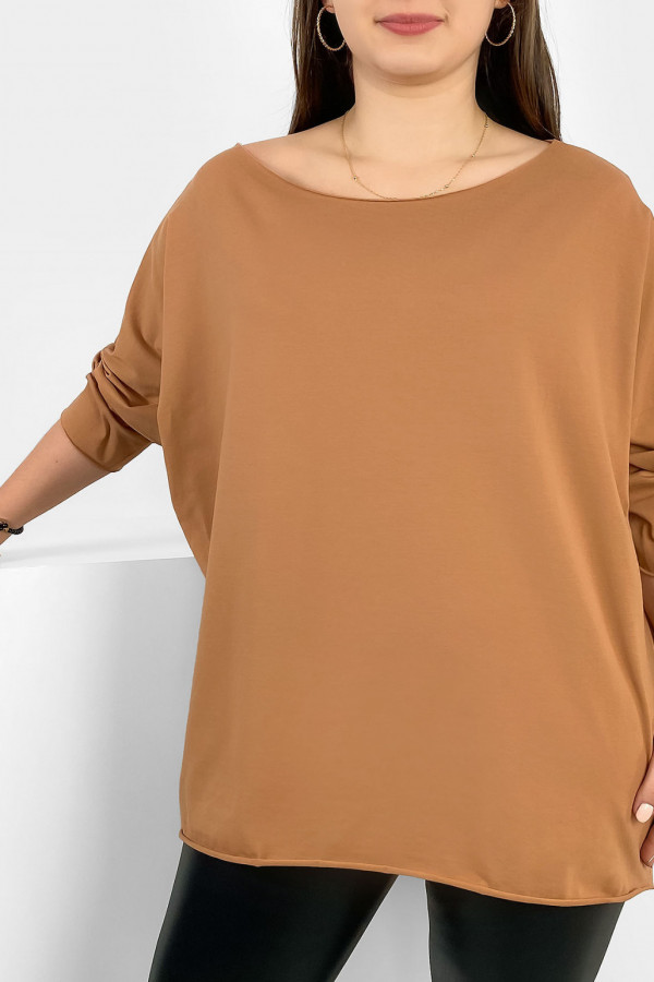 Tunika bluzka damska w kolorze camelowym oversize dłuższy tył gładka Gessa 1