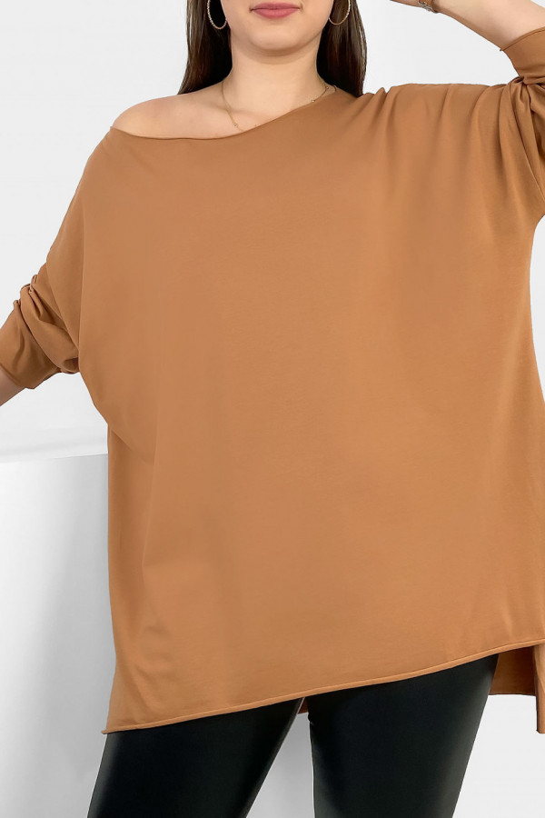 Tunika bluzka damska w kolorze camelowym oversize dłuższy tył gładka Gessa 2