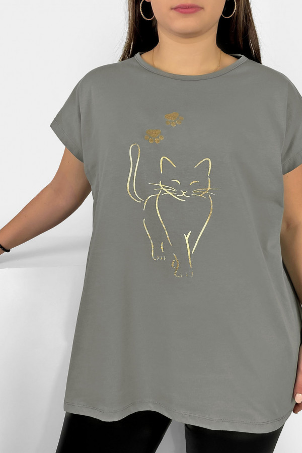 Nietoperz T-shirt damski plus size w kolorze stalowy szary złoty kot cat 2