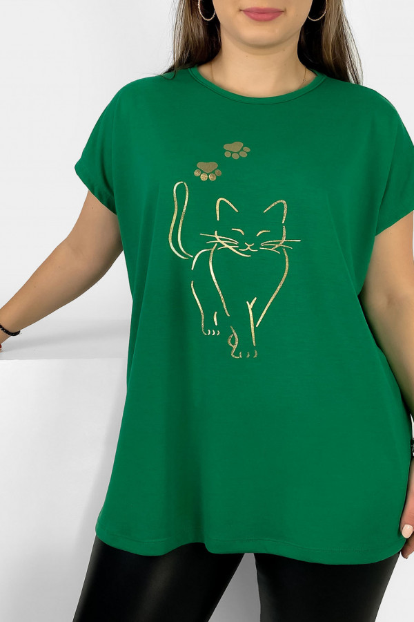Nietoperz T-shirt damski plus size w kolorze zielonym złoty kot cat 2