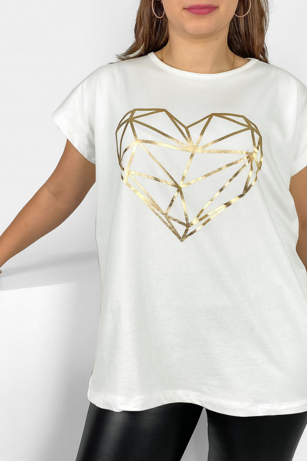 Nietoperz T-shirt damski plus size w kolorze ecru geometryczne serce 2