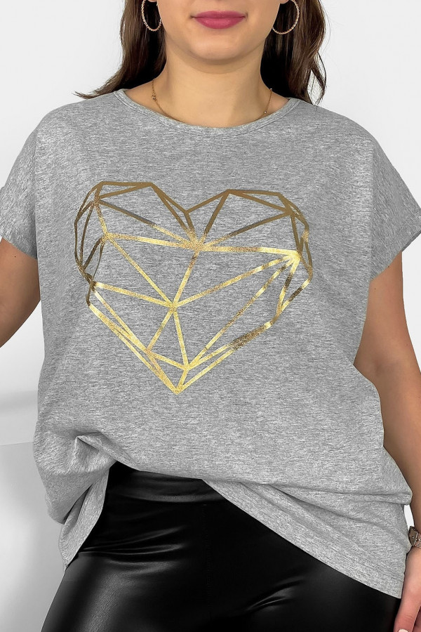 Nietoperz T-shirt damski plus size w kolorze szary melanż geometryczne serce