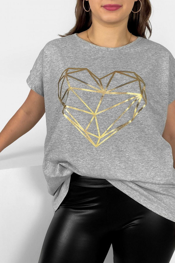Nietoperz T-shirt damski plus size w kolorze szary melanż geometryczne serce 1