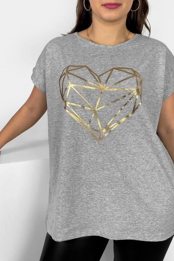 Nietoperz T-shirt damski plus size w kolorze szary melanż geometryczne serce 2