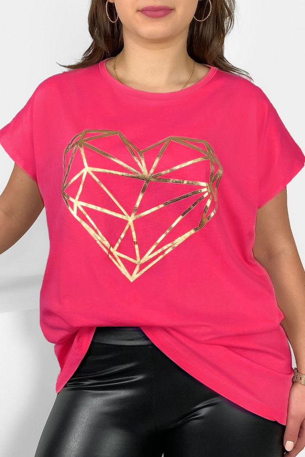 Nietoperz T-shirt damski plus size w kolorze różowym geometryczne serce