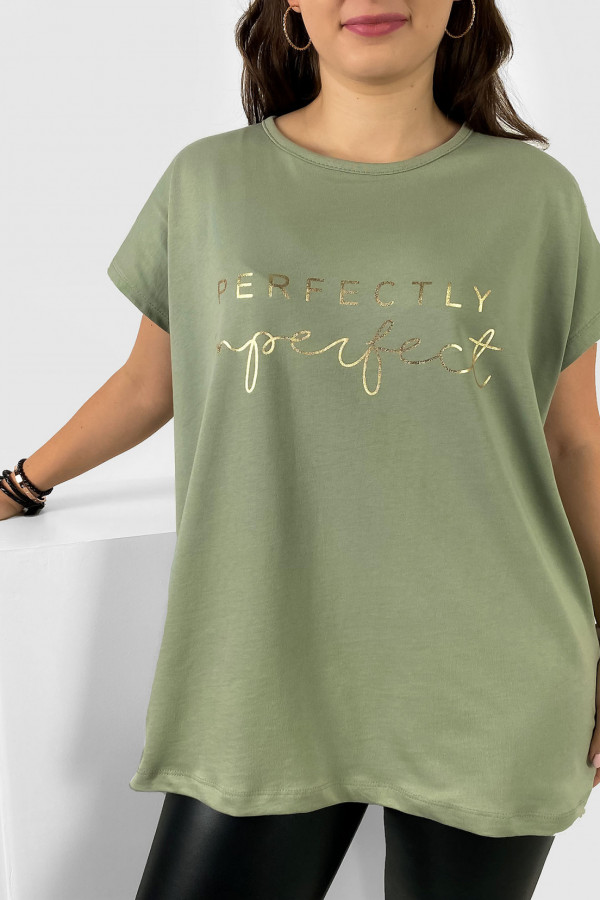 Nietoperz T-shirt damski plus size w kolorze pistacjowym złoty print perfectly imperfect 2