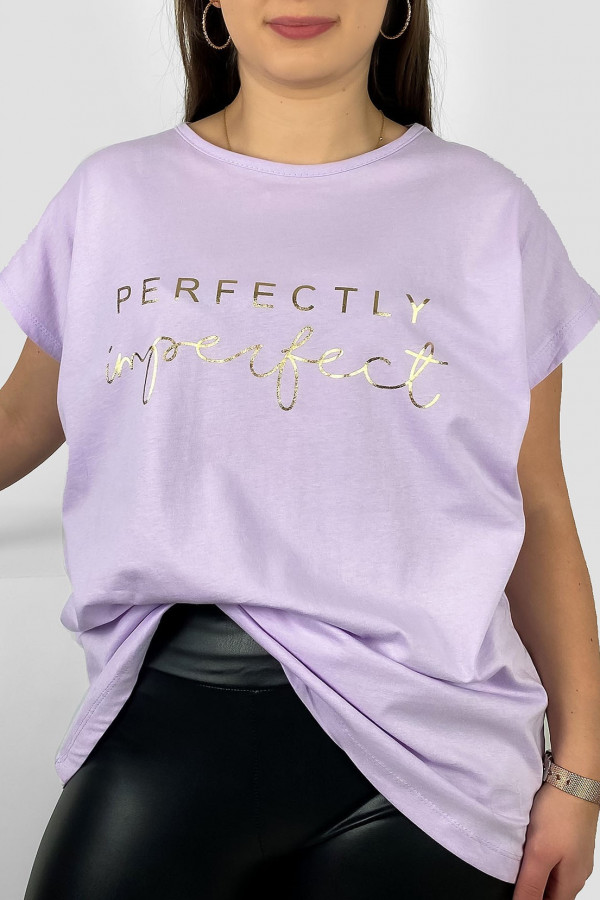 Nietoperz T-shirt damski plus size w kolorze lila fiolet złoty print perfectly imperfect