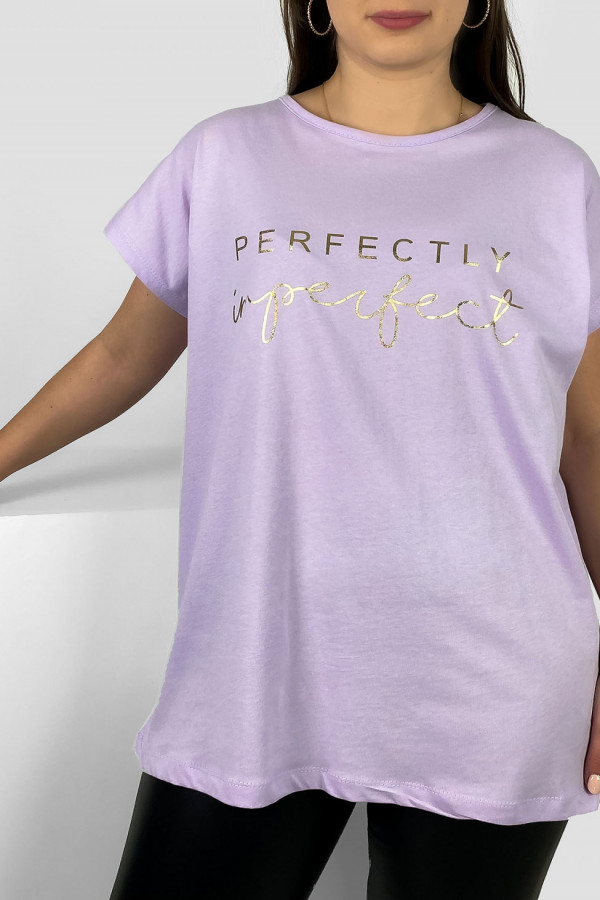 Nietoperz T-shirt damski plus size w kolorze lila fiolet złoty print perfectly imperfect 2