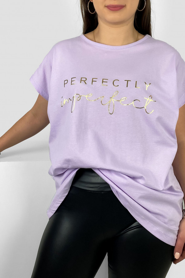 Nietoperz T-shirt damski plus size w kolorze lila fiolet złoty print perfectly imperfect 1