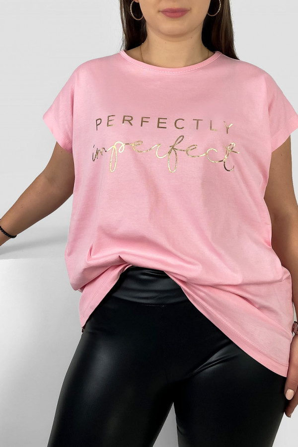 Nietoperz T-shirt damski plus size w kolorze pudrowym złoty print perfectly imperfect 1