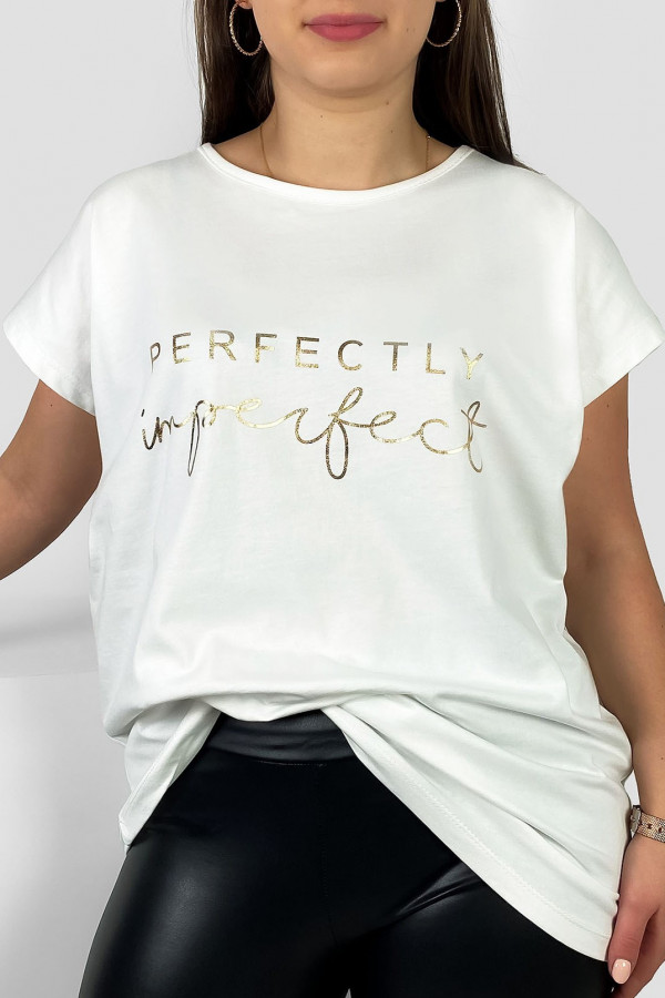 Nietoperz T-shirt damski plus size w kolorze ecru złoty print perfectly imperfect