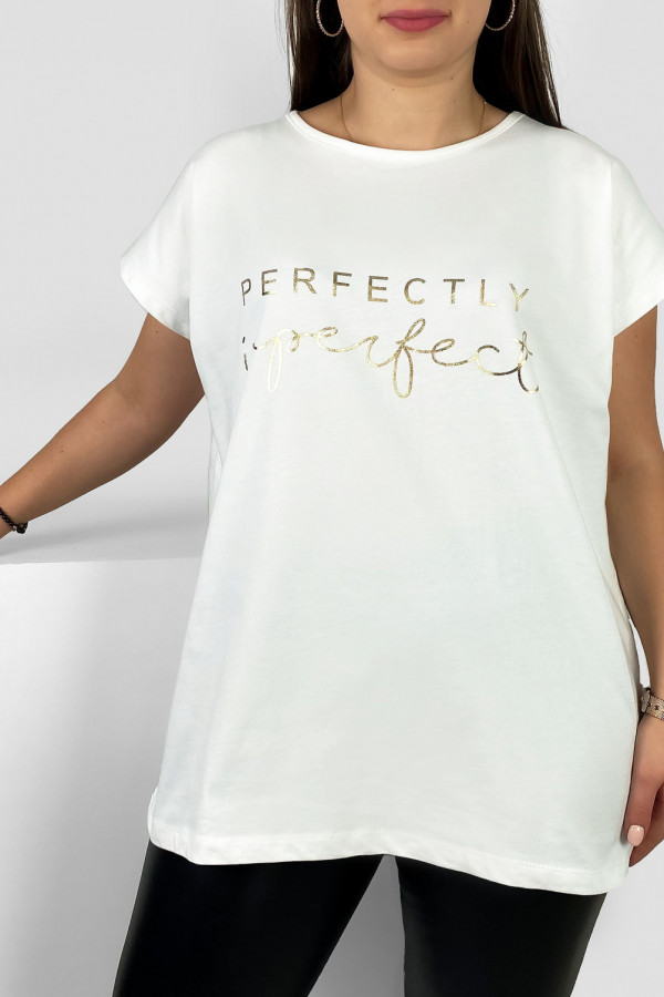 Nietoperz T-shirt damski plus size w kolorze ecru złoty print perfectly imperfect 2