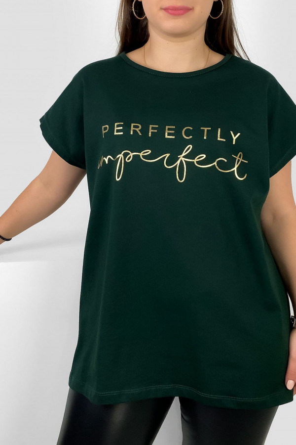 Nietoperz T-shirt damski plus size w kolorze butelkowej zieleni złoty print perfectly imperfect 2