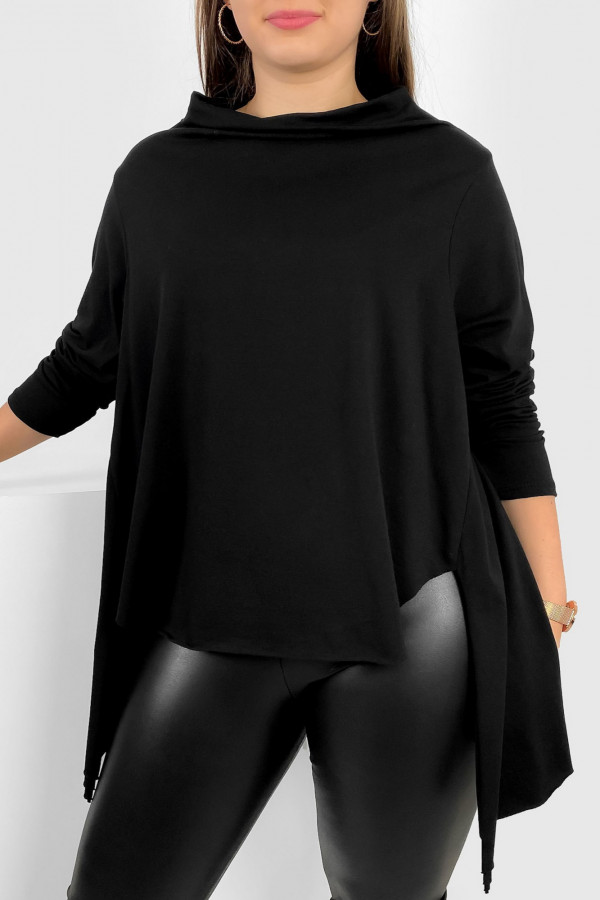 Asymetryczna bluzka damska plus size w kolorze czarnym dłuższy tył półgolf woda Ashanti