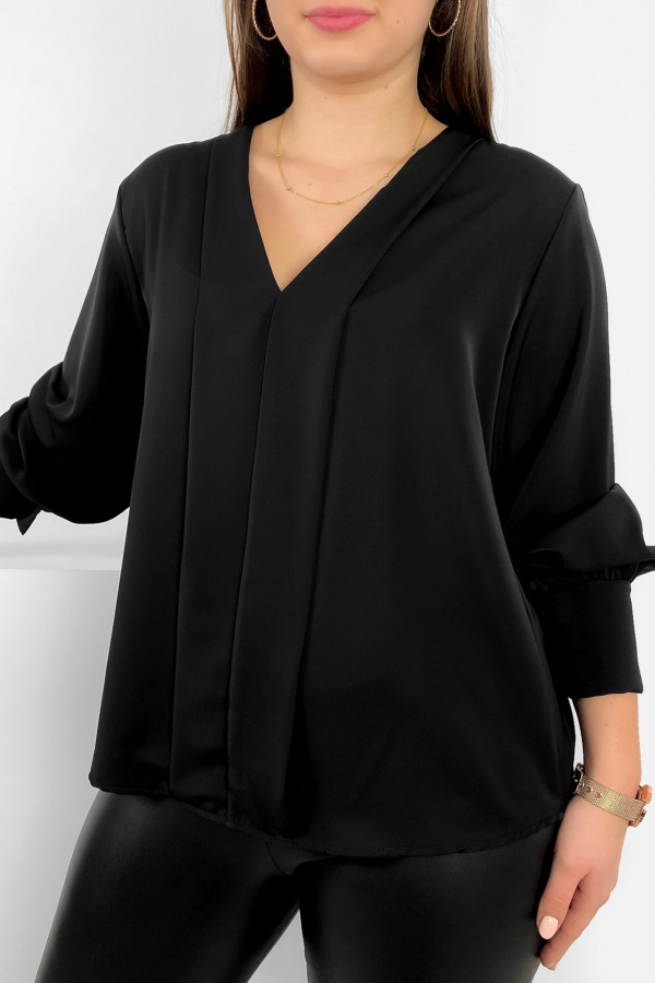 Elegancka bluzka koszulowa w kolorze czarnym ozdobna pliska Gemma