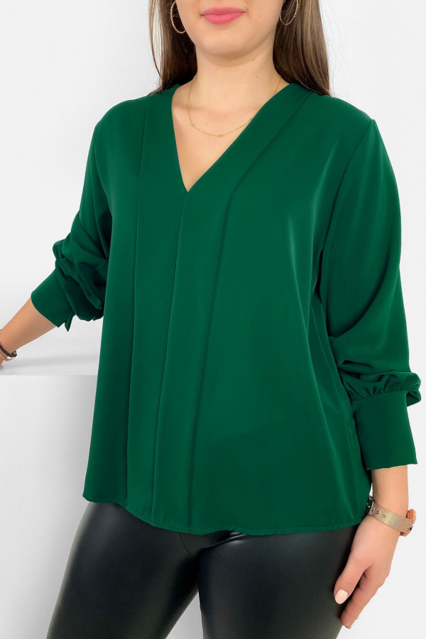 Elegancka bluzka koszulowa w kolorze butelkowej zieleni ozdobna pliska Gemma